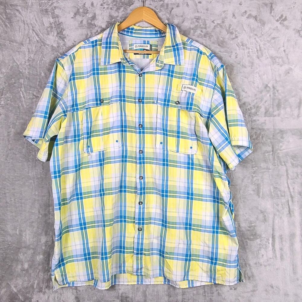 Magellan Moisture Wicking Relaxed Fit Vented Fish Gear Shirt Plaid Button Up 2XL